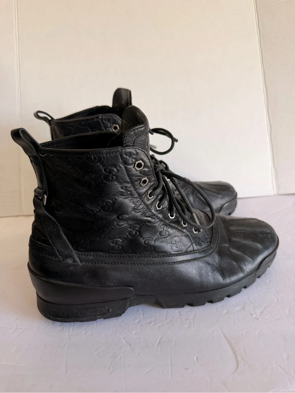 Gucci Black Embossed Leather Duck Boot